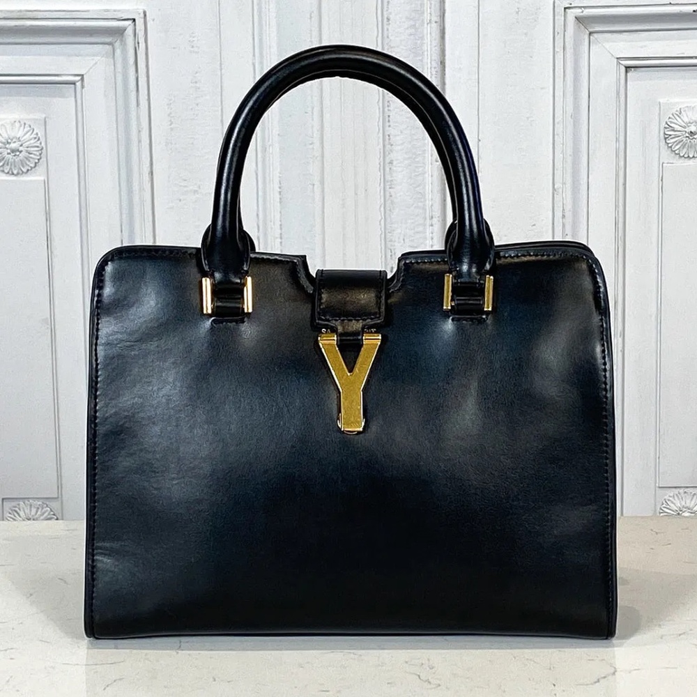 Saint Laurent Classic Small Y Cabas Handbag – Black Leather with Gold Hardware